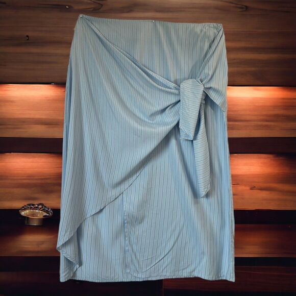 Forever 21 Dresses & Skirts - Forever 21 Contemporary Women's Baby Blue Stripes Skirt Cross Tie Front SZ/XL